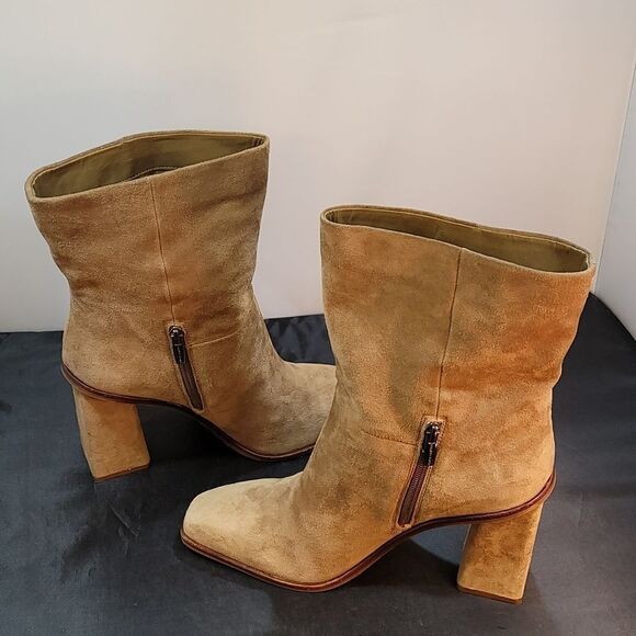 VINCE CAMUTO DANTANIA MID CALF SQUARE TOE BLOCK HEEL SUEDE BOOT - Picture 11 of 16